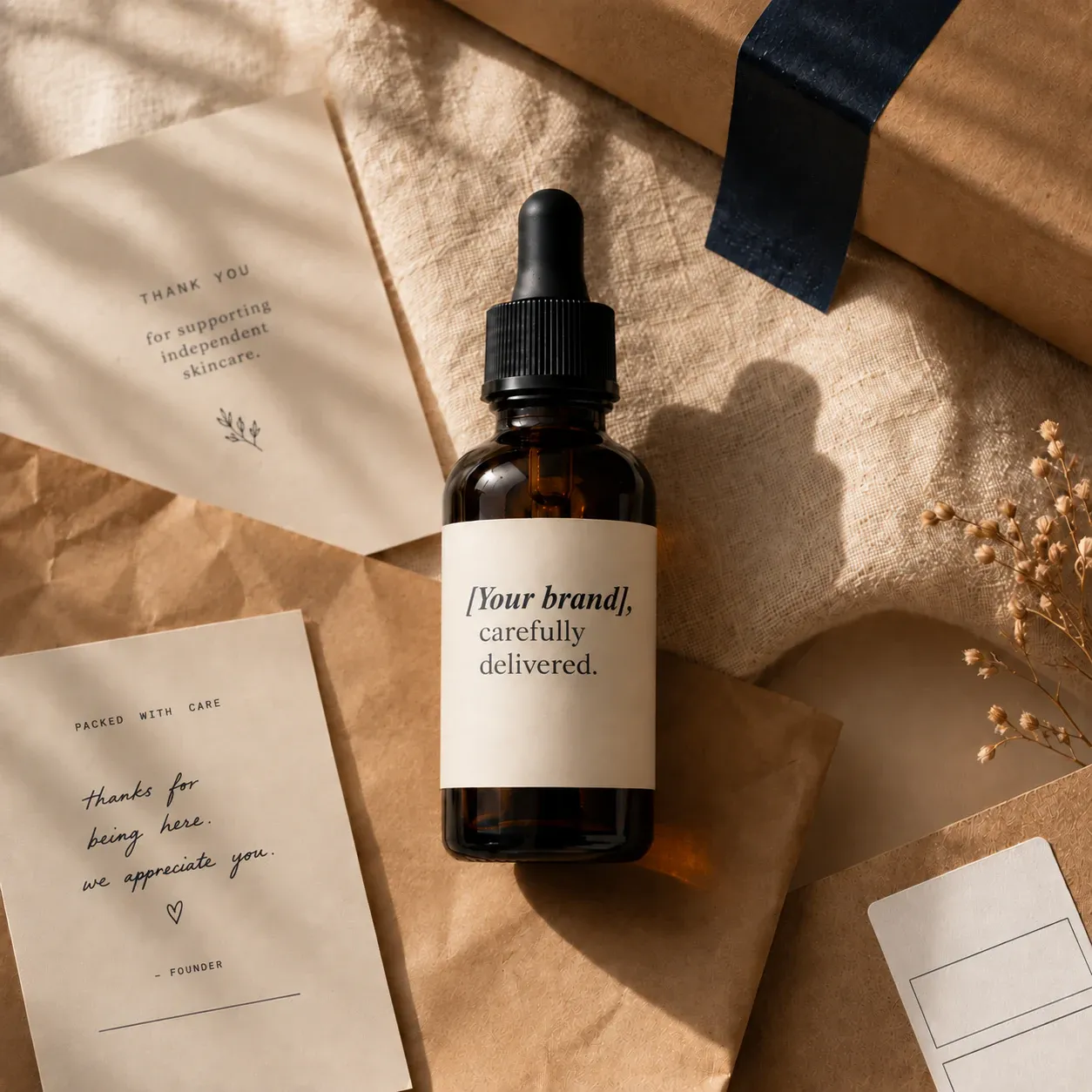 Illustrative flat lay of skincare packaging used for a modeled cost example.